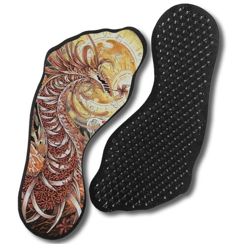 фото Доска с гвоздями садху для йоги с уф печатью, форма стопы (ноги), фэнтези мифические существа дракон - 132, шаг 10мм чакра