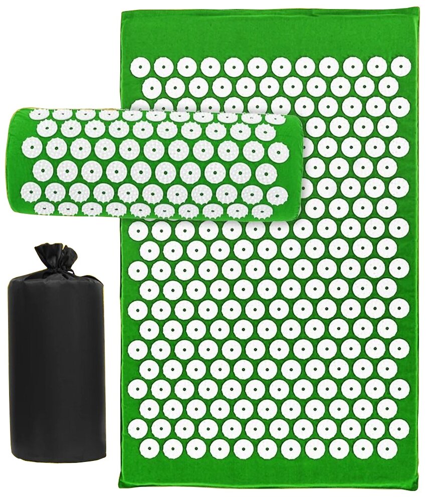 Nesh массажный набор аппликатор Кузнецова 3 в 1 66x42x3 см, шаг игл: 5.5 мм, зеленый