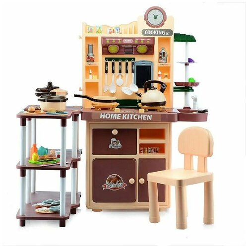 Кухня игрушечная детская 93 детали, высота 92 см, со столом, стулом, водой, паром, светом, посудой и продуктами