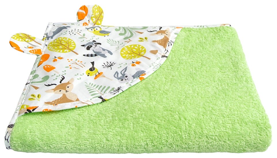 Полотенце детское с уголком Amarobaby CUTE LOVE зверята (зелёный), 90х90 см. - фотография № 7