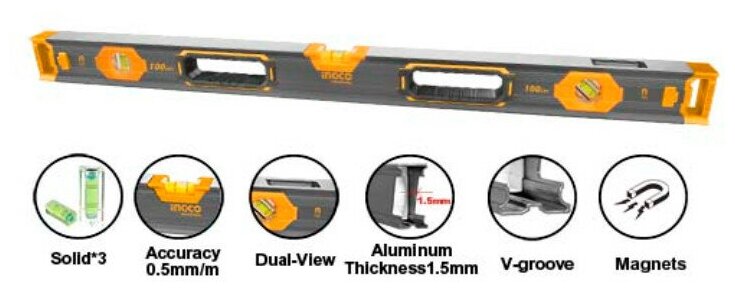 Уровень с магнитом усиленный Ingco HSL68100 .