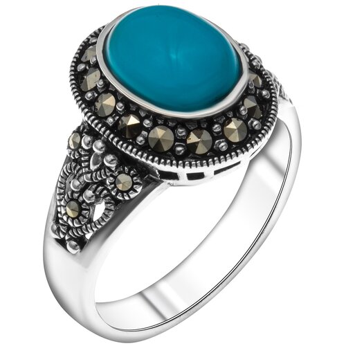 фото Кольцо из серебра с бирюзой синт. и марказитом teosa hr-0790-tq