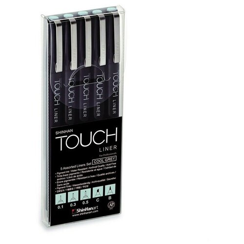 Набор Touch Liner 5 шт. (холодный серый 0.1, 0.3 и 0.5mm, Сhisel, Вrush) SH-4101205