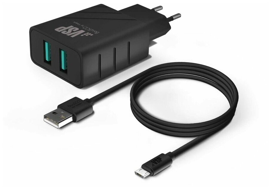 З/У BoraSCO (37263) 2 USB 2.4A + кабель micro USB черное