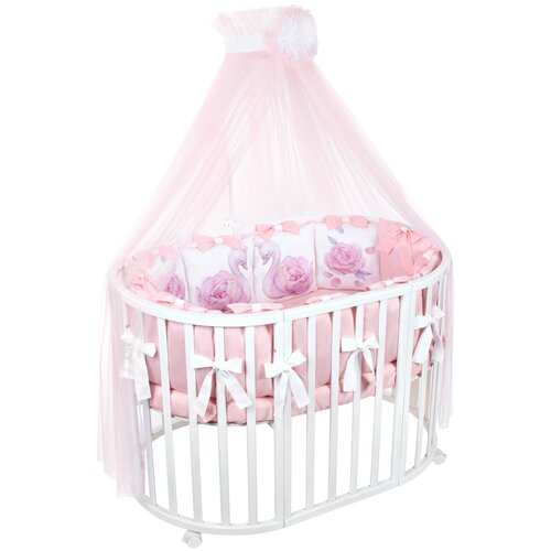 Комплект постельного белья для новорожденных с бортиками и балдахином 