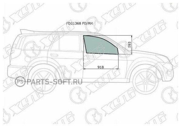 XYG FD21368FDRH Стекло переднее правое опускное GREAT WALL HOVER 05-/ ISUZU AXIOM 02-04