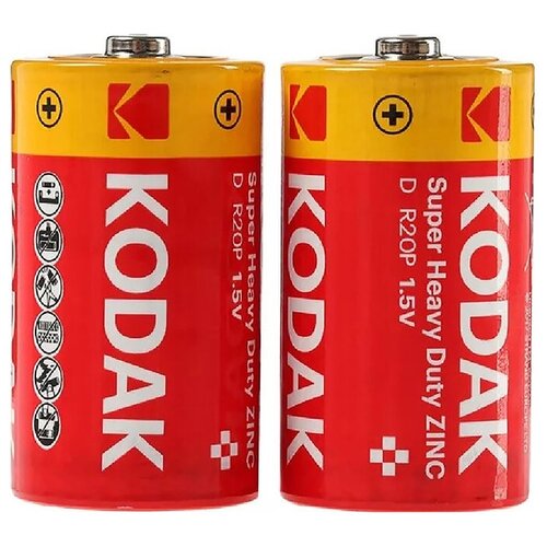 Батарейка солевая Kodak D (LR20, R20, HR20) 2шт батарейка солевая kodak super heavy duty d r20 2bl 1 5в блистер 2 шт
