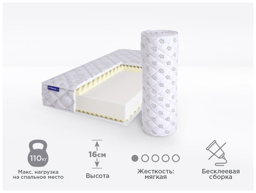 Матрас ортопедический беспружинный Beautyson FOAM 10 Massage Double 70x190, односпальный, без клея, поставляется в рулоне
