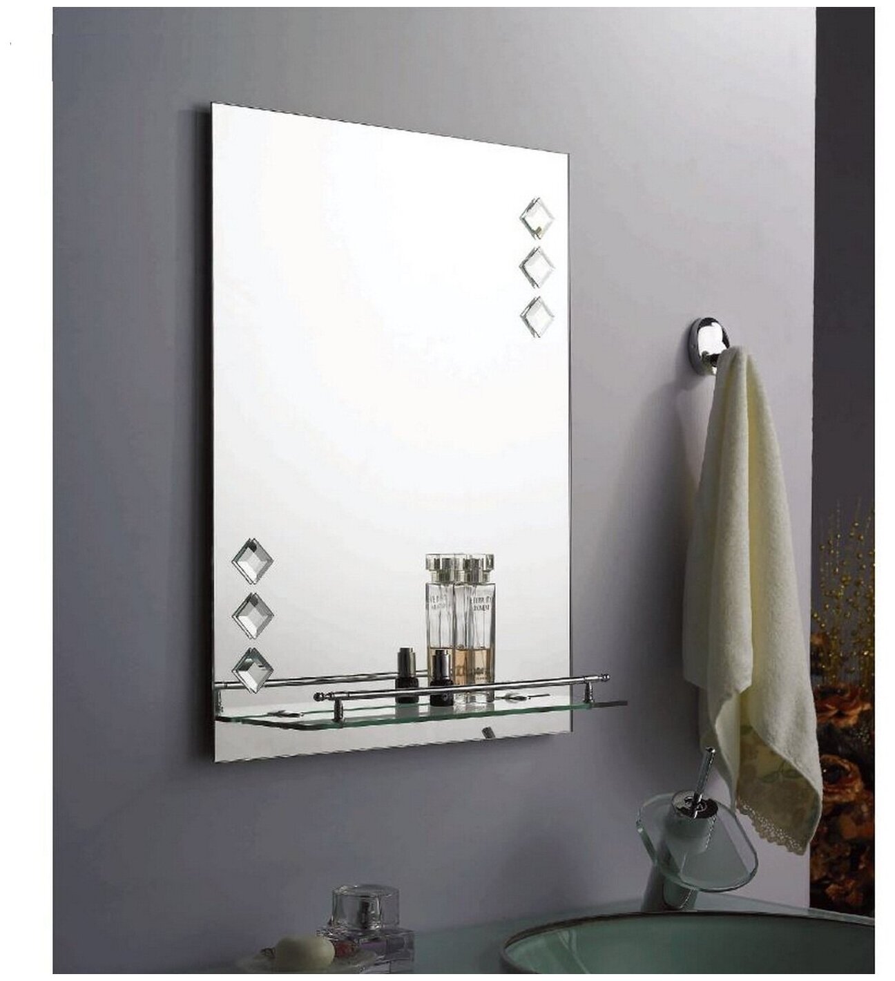 Зеркало в ванную комнату Ассоona, 60×45 см, A616, 1 полка - фотография № 1