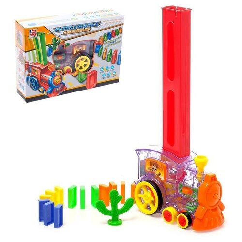 интерактивный паровозик домино domino поезд домино развивающая игрушка для детей светится звучит 60 psc Паровоз «Домино», работает от батареек, световые эффекты, микс