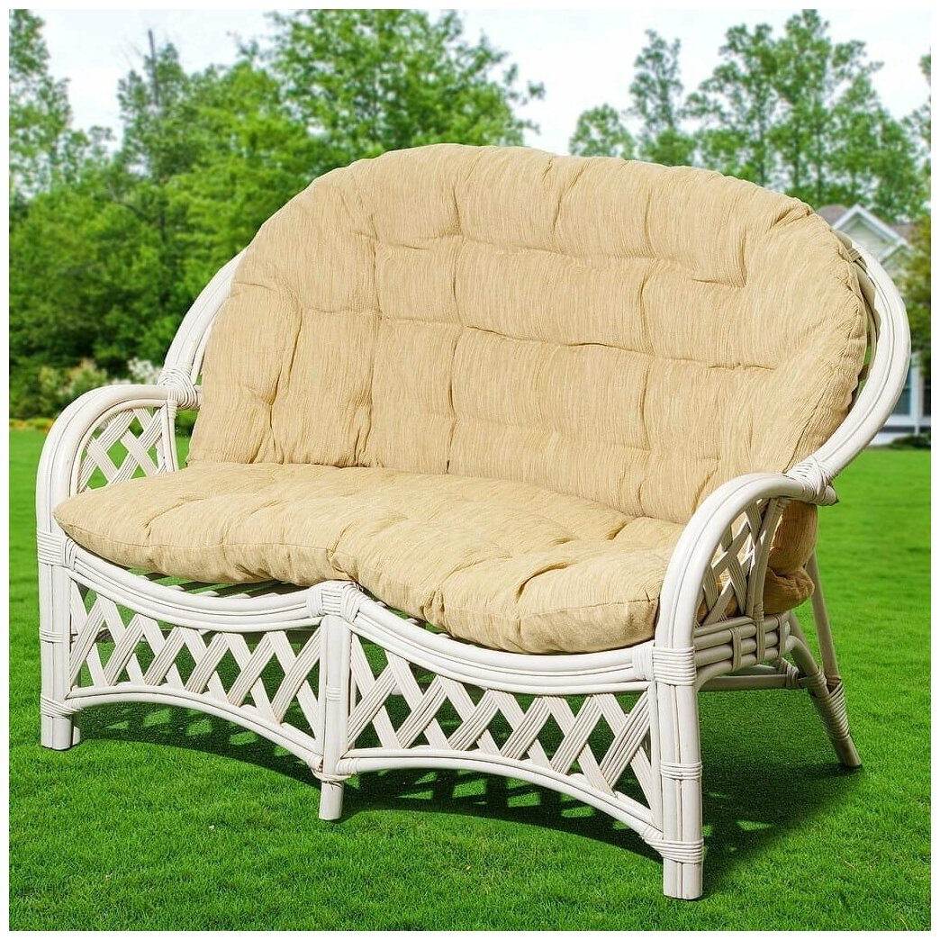 Мебель садовая Ялта, светлая, стол, 70.5х70.5х56.5 см, 2 кресла, 1 диван, подушка бежевая - фотография № 9
