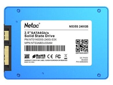 Внутренний SSD-накопитель Netac N535S 240GB 2,5” SATA-III, 3D TLC, Синий NT01N535S-240G-S3X - фото №2