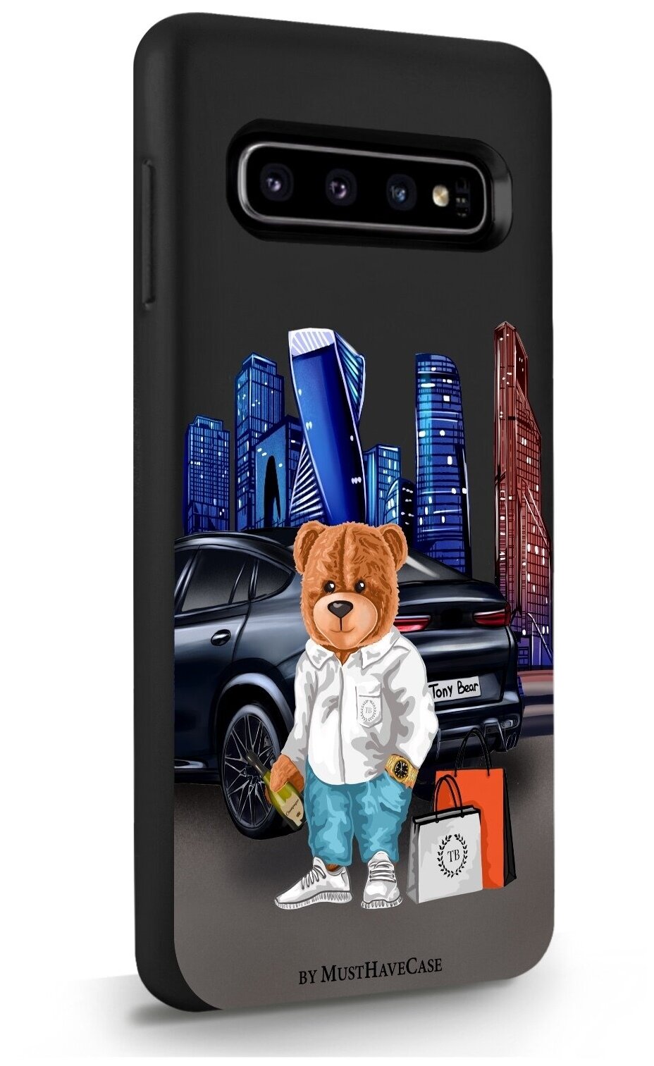Черный силиконовый чехол MustHaveCase для Samsung Galaxy S10 Tony Moscow city/ Тони Москва Сити для Самсунг Галакси С10