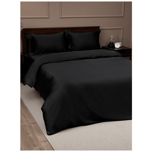 Комплект постельного белья из тенселя (черный), еврокомплект, пододеяльник 200х220, простыня 240х260, подушки 50х70