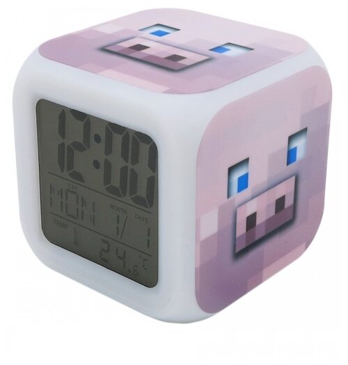 Детский настольный электронный будильник с подсветкой/ детские электронные настольные часы ночник Поросенок Майнкрафт - фотография № 1