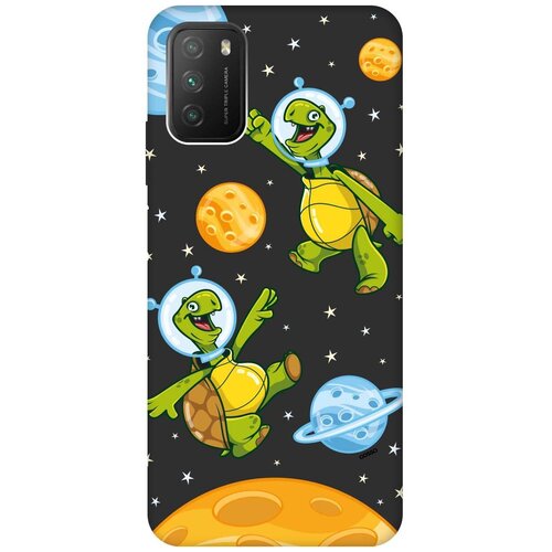 фото Силиконовая чехол-накладка silky touch для xiaomi redmi 9t / poco m3 с принтом "cosmoturtles" черная gosso