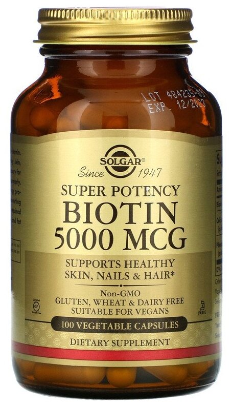 Капсулы SOLGAR Biotin 5000 мкг, 5000 мкг, 100 шт.