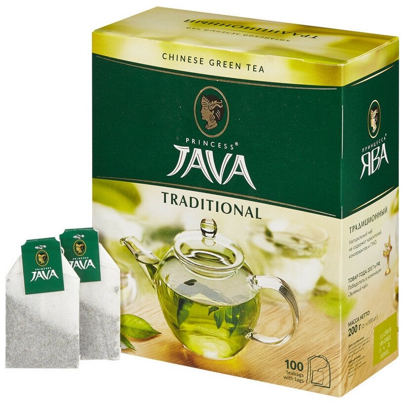 Чай принцесса ЯВА, зеленый, 100 пакетиков с ярлычками по 2 г, 0880-18 - фотография № 4