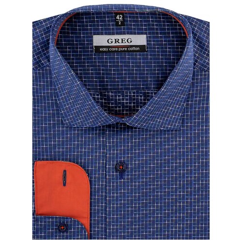 фото Рубашка мужская длинный рукав greg 254/131/2262/z/1p, полуприталенный силуэт / regular fit, цвет синий, рост 164-172, размер ворота 40