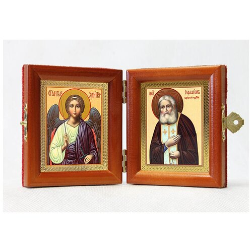 Складень именной Преподобный Серафим Саровский - Ангел Хранитель, из двух икон 8*9,5 см