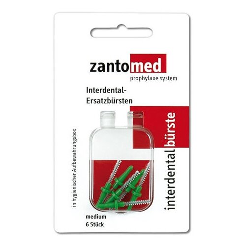 Zantomed Interdental Brush Medium сменные щеточки для межзубных промежутков, средние, зеленые (6 шт)