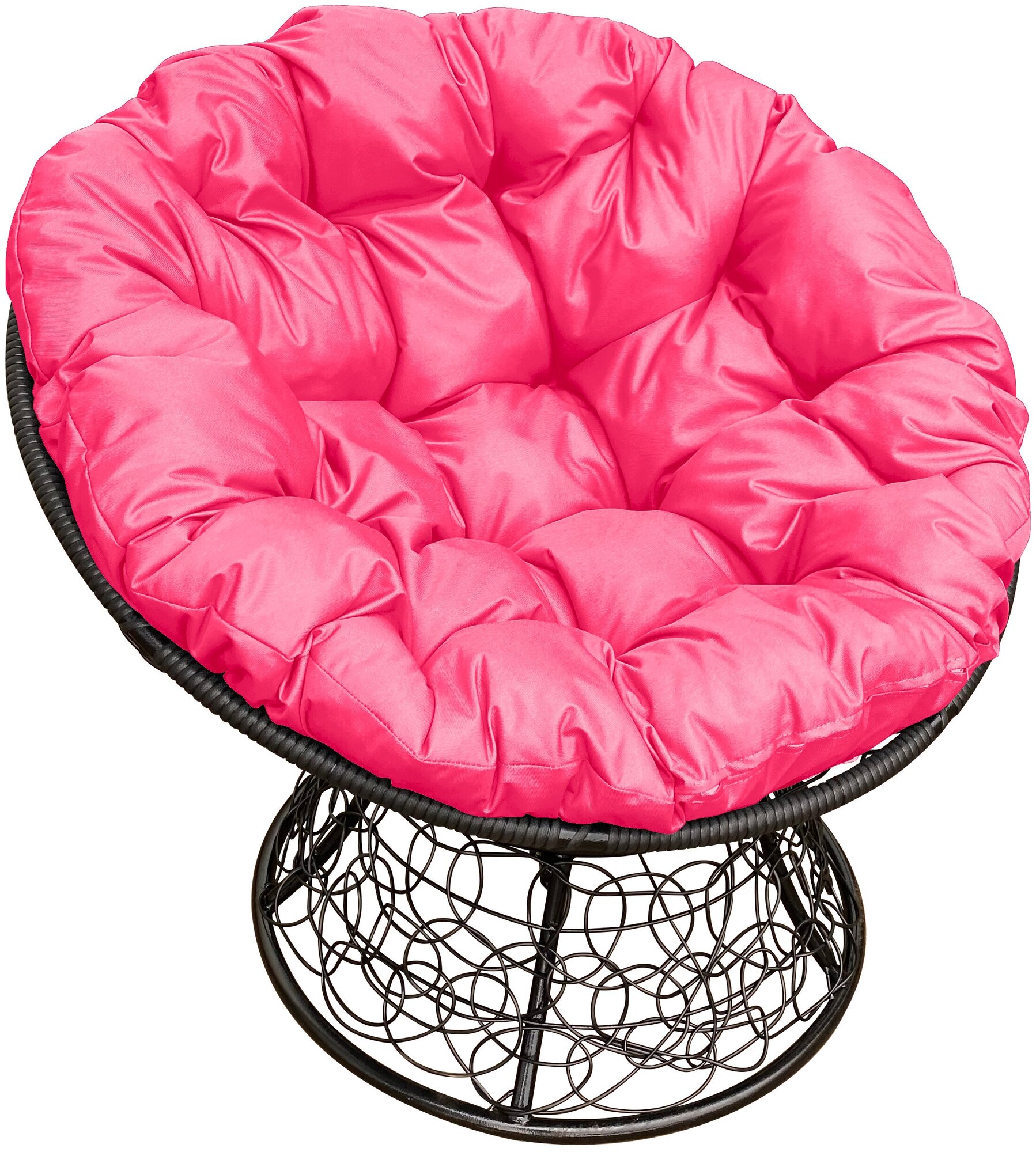 Кресло m-group папасан ротанг чёрное, розовая подушка