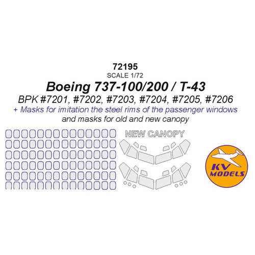 72195KV Boeing 737-100/200 / T-43 (BPK #7201, #7202, #7203, #7204, #7205, #7206) - (маски для старого и нового остекления)