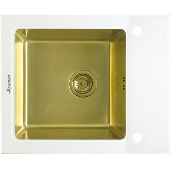 Кухонная мойка Seaman Eco Glass SMG-610B-Gold. B Gold (PVD), комплектация с вентиль-автоматом
