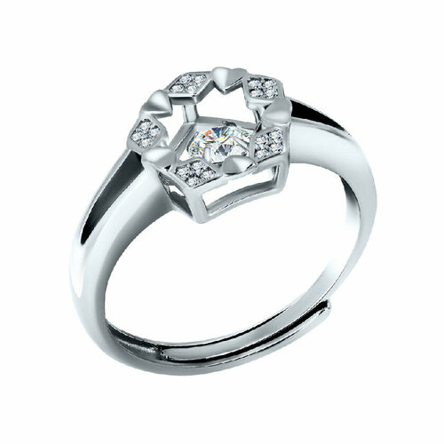 Кольцо Fidelis, серебро, 925 проба, родирование, фианит, размер 18, золотой