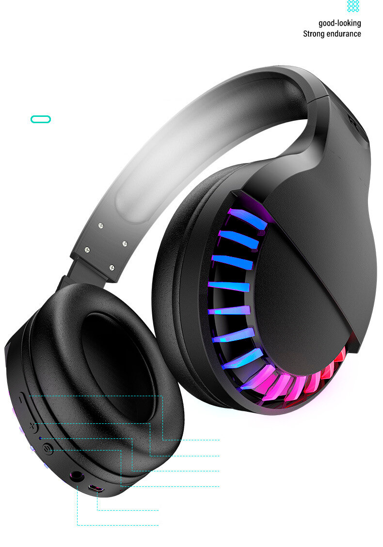 Игровые наушники Freewolf SH33 с микрофоном и RGB подсветкой, Bluetooth/проводные, черный — фото 1