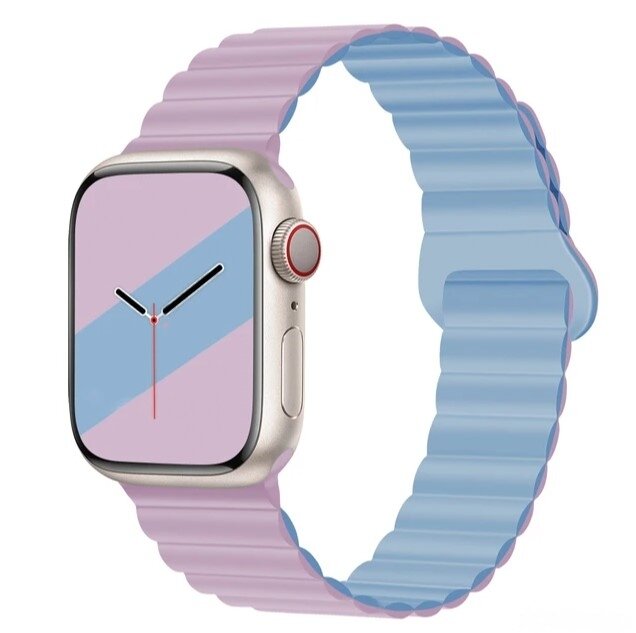 Магнитный спортивный силиконовый ремешок для умных смарт часов Apple Watch 42/44/45/49 mm series 1-9 , сиреневый-голубой