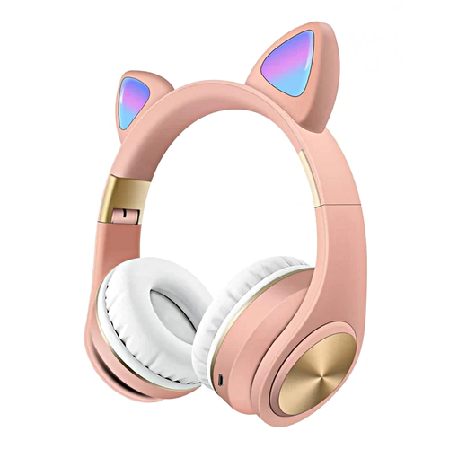 Беспроводные наушники M1, Наушники светящиеся с ушками кошки Bluetooth, Кошачьи ушки, Розовый