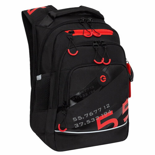 фото Рюкзак/ ранец школьный/ городской grizzly rb-450-2 с карманом для ноутбука 13", анатомической спинкой, для мальчика, черный-красный