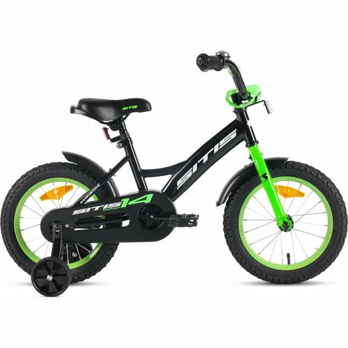 Велосипед Sitis Wind 14" (2024) детский для мальчиков, стальная рама с ножным тормозом, 1 скорость, для роста 95-110 см, цвет Black