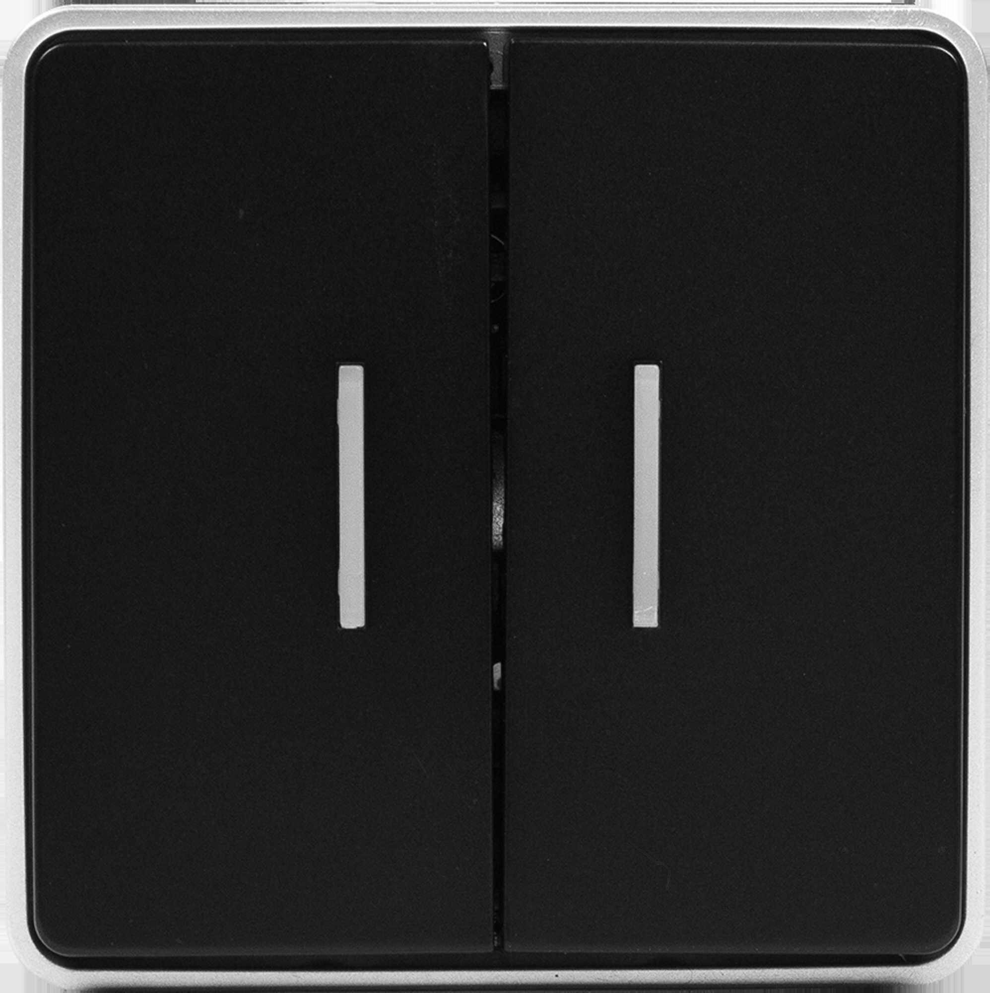 Выключатель накладной Werkel Gallant 2 клавиши с подсветкой цвет чёрный с серебром