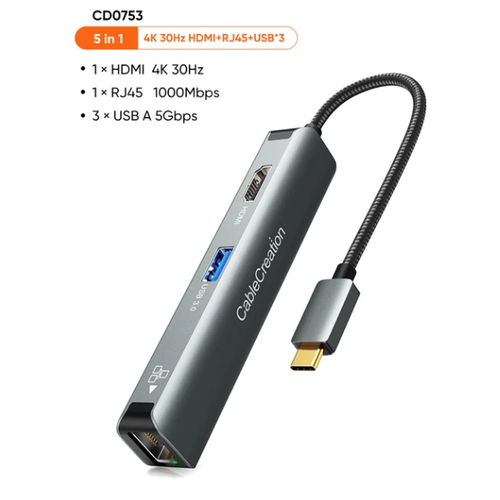 USB-концентратор CableCreation 5 в 1 4K 30 Гц 60 Гц 248500₽