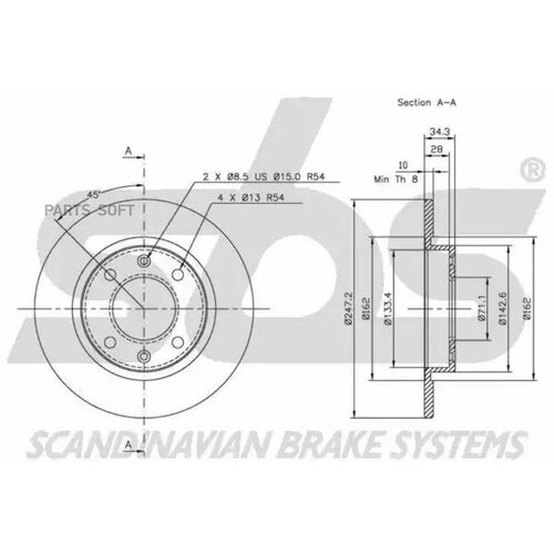 SBS 1815203716 203716 _диск тормозной задний Peugeot 405 19-18TD 87 2601₽