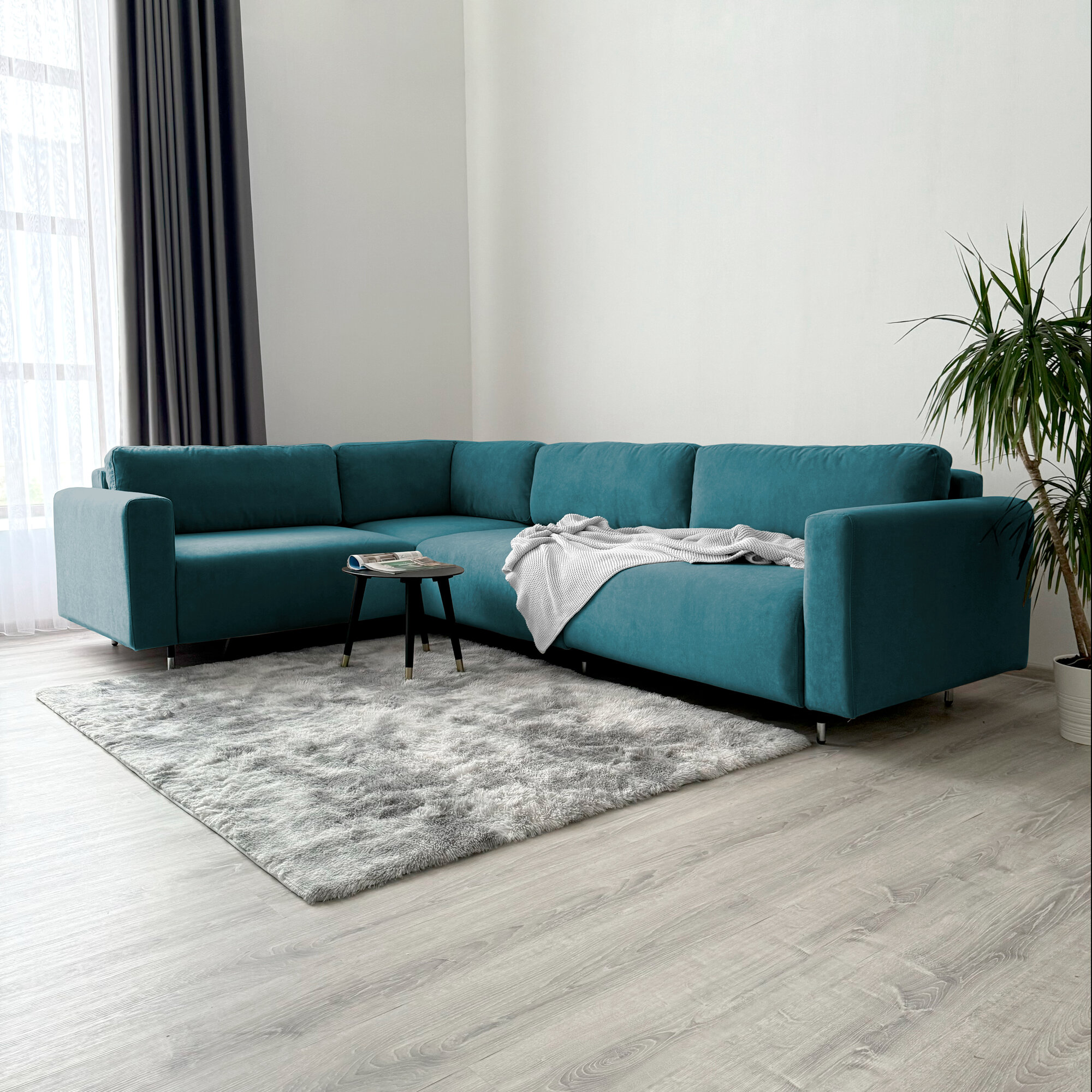 Угловой диван-кровать Redsofa Монблан 310см бирюзовый Teddi. Раскладной диван со съемными чехлами Редсофа, для дома и офиса — фото 1