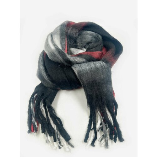 фото Шарф cashmere осень-зима 2024 для женщин,180х40 см, универсальный, черный/красный