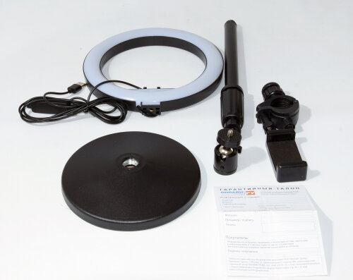 Картинки Комплект (кольцевая лампа FL8x1, настольная стойка с шаровой головкой ZJ01x1, держатель смартфона WT09Mx1, прищепка с мини головкой DY-GDJ-9x1) Fancier ZB8-1B