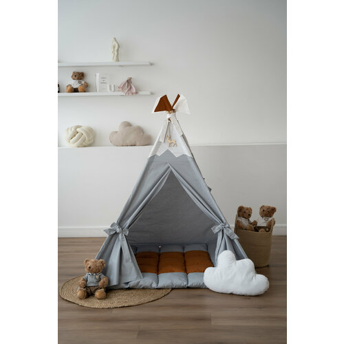 Вигвам детский с ковриком, окошком , подушкой и антискладывателем горы светло-серый