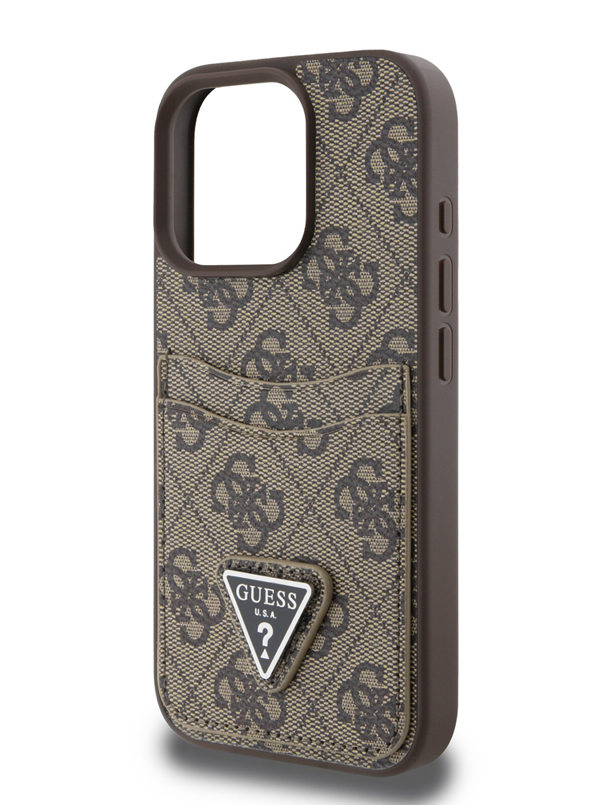 Guess для iPhone 16 Pro чехол PU 4G Double cardslot Triangle metal logo Hard Brown