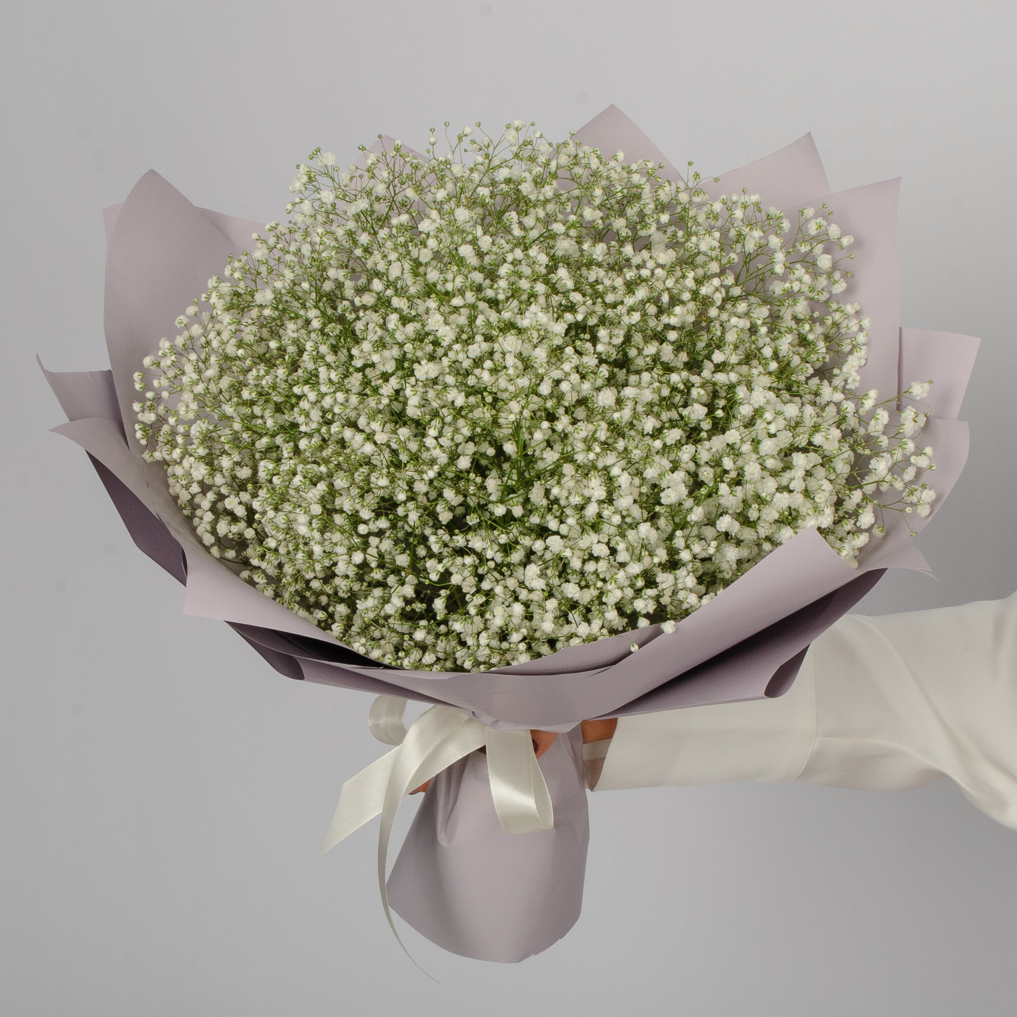 Букет СоюзЦветТорг "Белая дымка", гипсофила, 7 цветков, 40см, оберточная бумага — фото 1