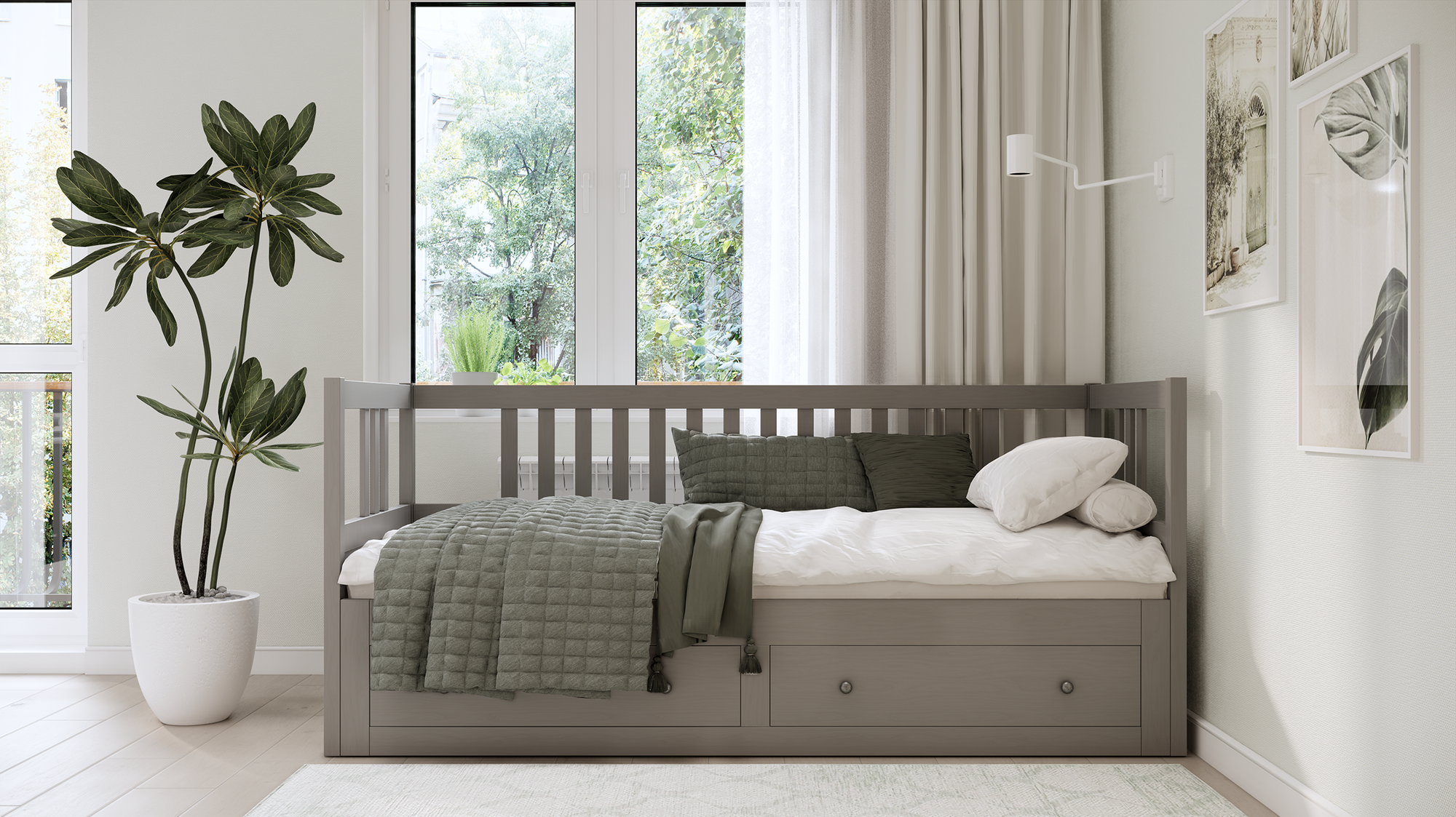 Кровать-кушетка раздвижная с ящиками, кымор (HEMNES), 80х200 см, светло-коричневый