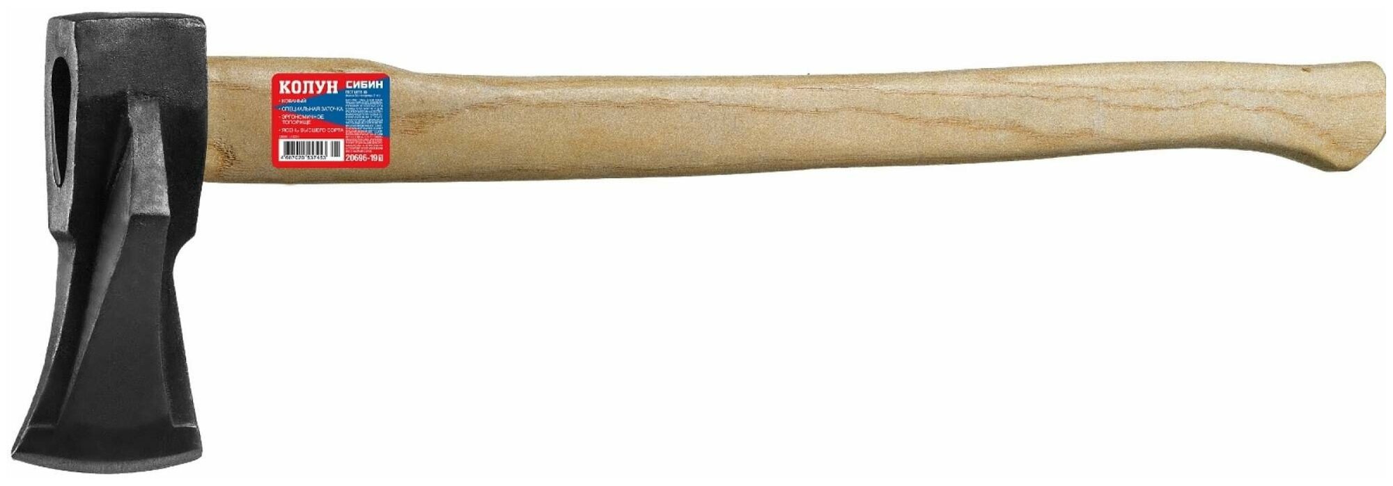 СИБИН 1900/2000 г 600 мм ″ушастый″ кованый топор-колун (20696-19)
