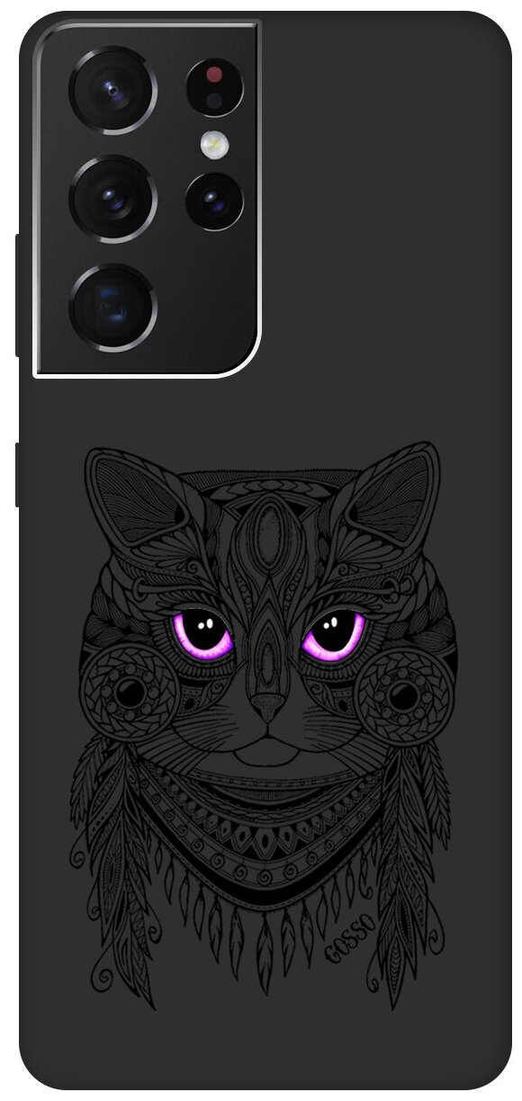 Ультратонкая защитная накладка Soft Touch для Samsung Galaxy S21 Ultra с принтом "Grand Cat" черная