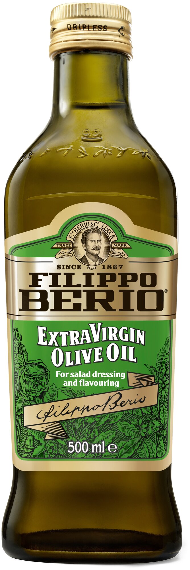 Масло оливковое Filippo Berio Extra Virgin, стеклянная бутылка, 0.5 кг, 0.5 л