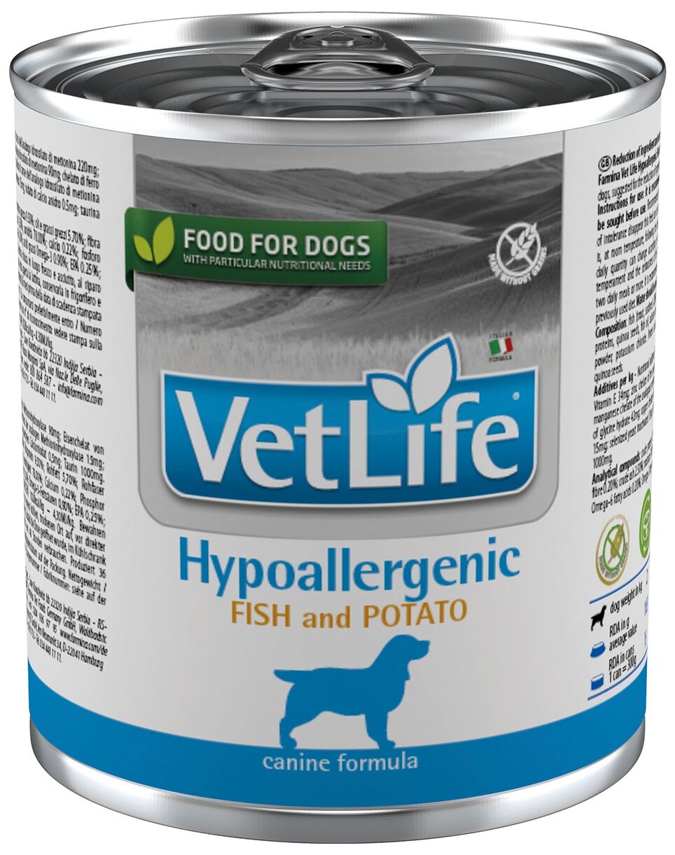 Влажный корм для собак Farmina Vet Life при аллергии, гипоаллергенный, рыба, с картофелем 1 уп. х 1 шт. х 300 г