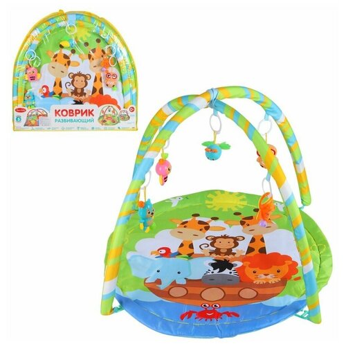 Детский развивающий коврик для малышей ТМ Smart Baby с подвесками-погремушками, игровой детский коврик, мягкий, размер 82 х 64 см, зеленый