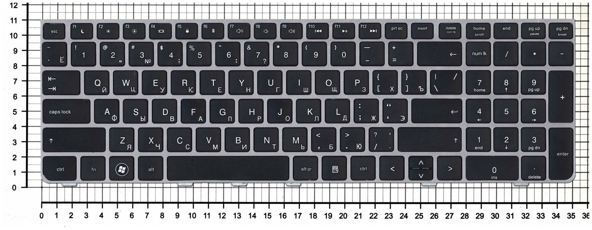Клавиатура для ноутбука HP 6037B0059622 черная c серой рамкой